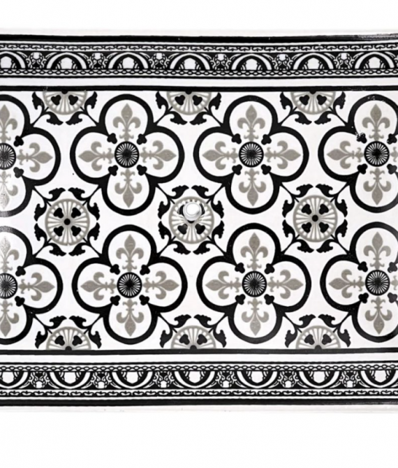 Seifenschale mit Lilienmuster in Schwarz und Frisen-Umrandung