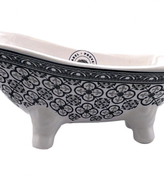 Badewanne mit Lilienmuster in Schwarz Iund Frisen-umrandung
